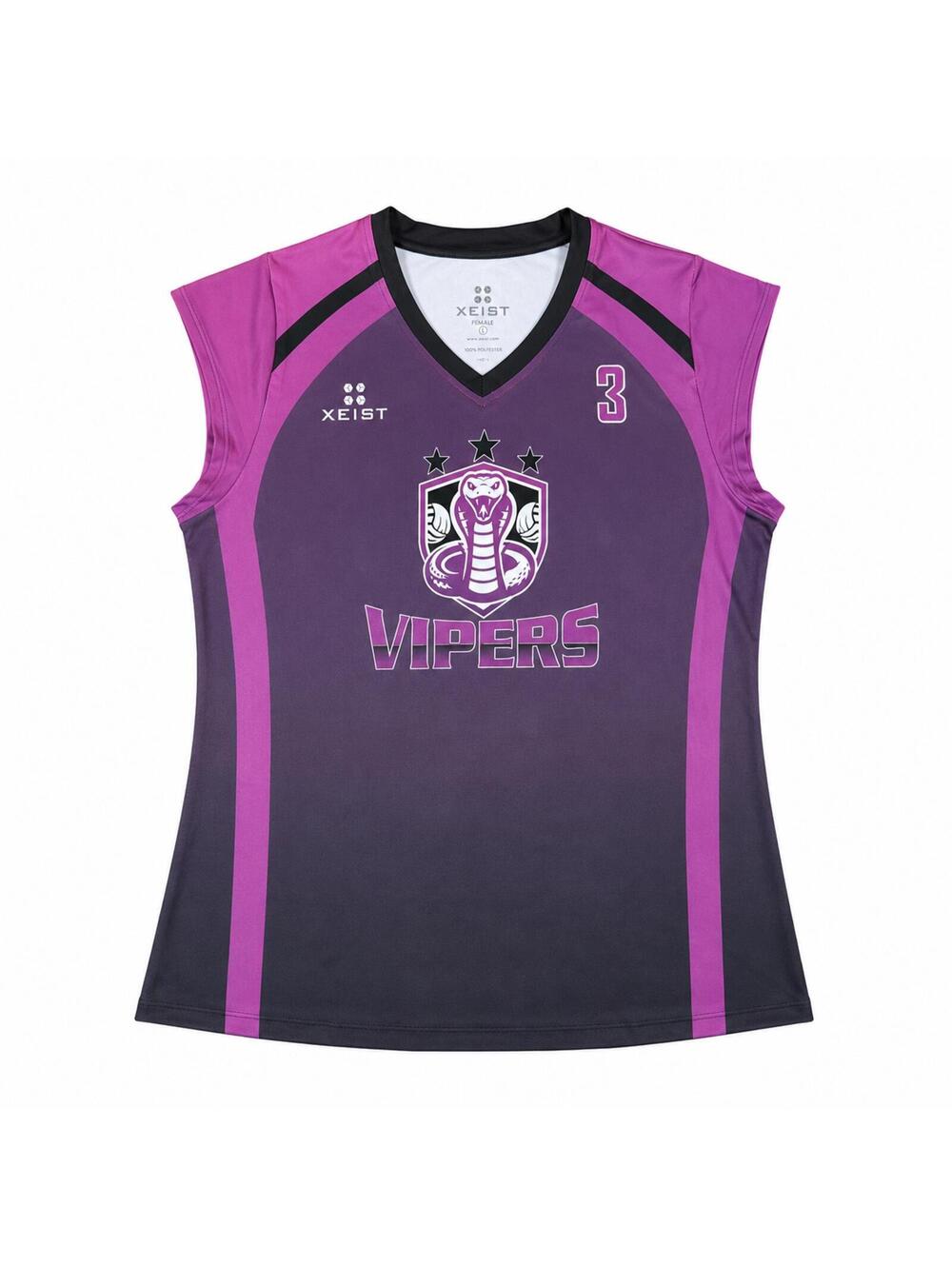 Xexist Vipers Purple Gradient Performance Sports Jersey with Number 3